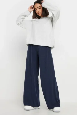 Pixiegirl Petite Navy Blue Ribbed Wide Leg Trousers