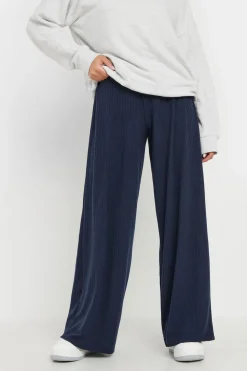 Pixiegirl Petite Navy Blue Ribbed Wide Leg Trousers
