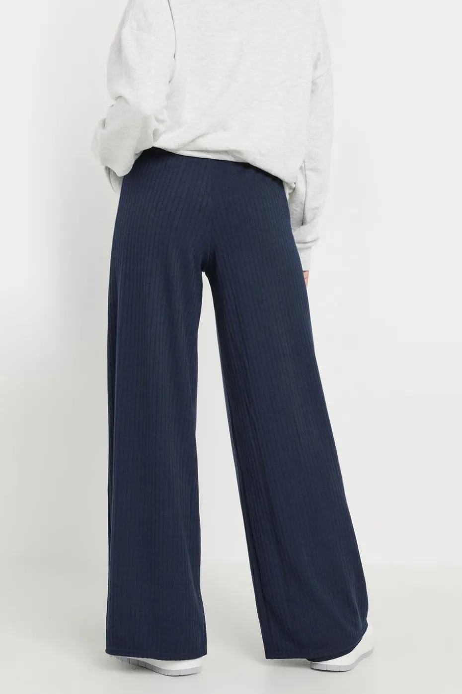 Pixiegirl Petite Navy Blue Ribbed Wide Leg Trousers
