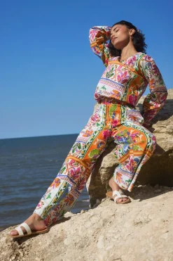 Pixiegirl Petite Orange Abstract Tile Print Wide Leg Trousers