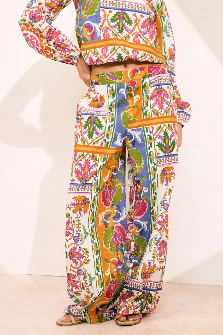 Pixiegirl Petite Orange Abstract Tile Print Wide Leg Trousers