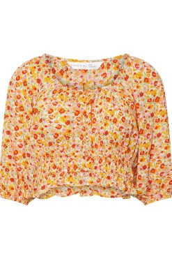Pixiegirl Petite Orange Ditsy Floral Puff Sleeve Top