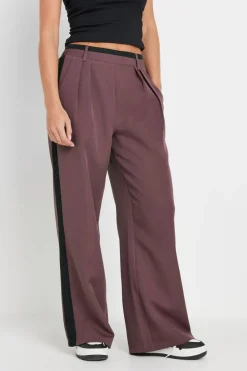 Pixiegirl Petite Purple Side Stripe Contrast Waist Wide Leg Trousers
