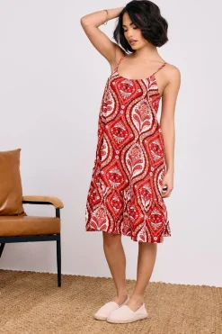 Pixiegirl Petite Red Paisley Print Slip Midi Dress