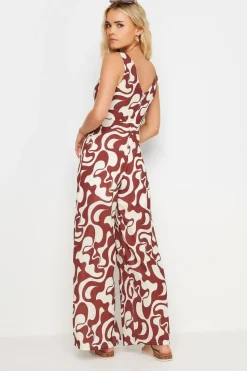Pixiegirl Petite Red Swirl Print Wide Leg Jumpsuit