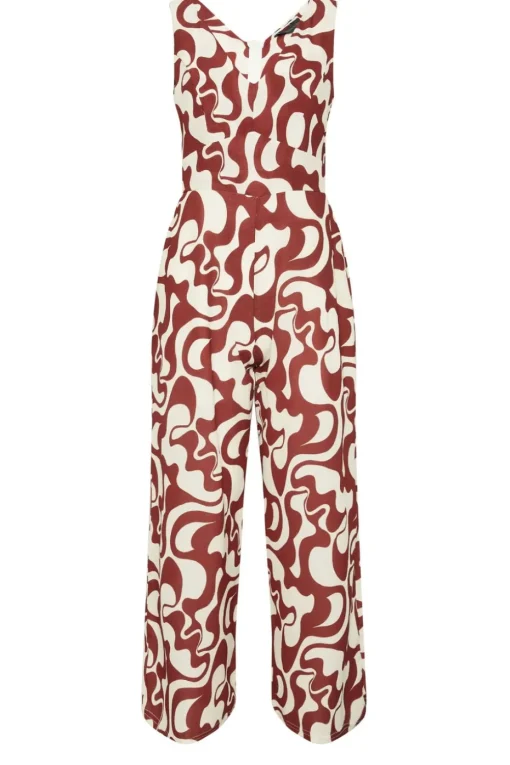 Pixiegirl Petite Red Swirl Print Wide Leg Jumpsuit