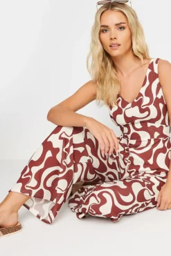 Pixiegirl Petite Red Swirl Print Wide Leg Jumpsuit