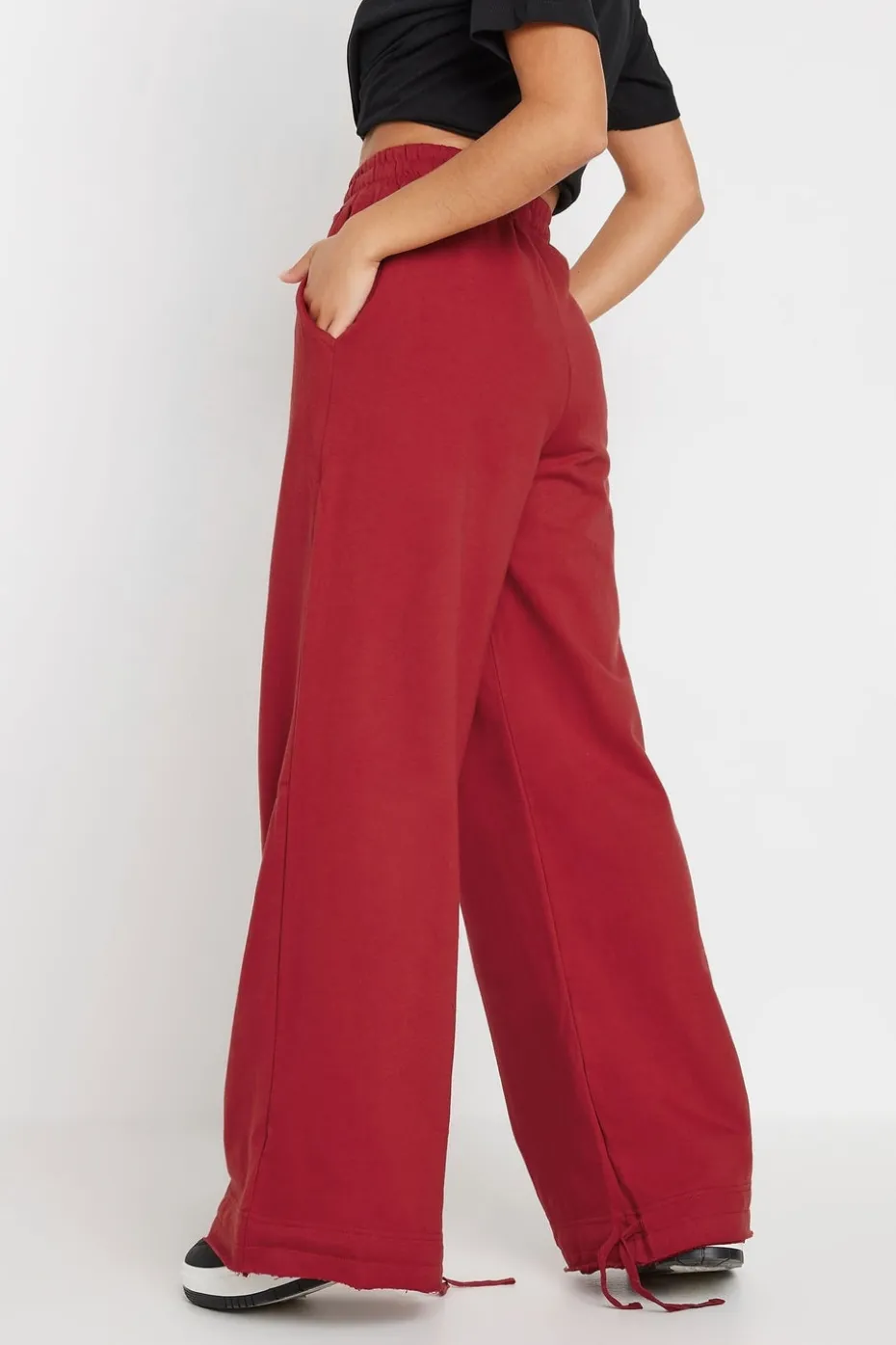 Pixiegirl Petite Red Wide Leg Hem Detail Jogger
