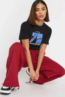 Pixiegirl Petite Red Wide Leg Hem Detail Jogger