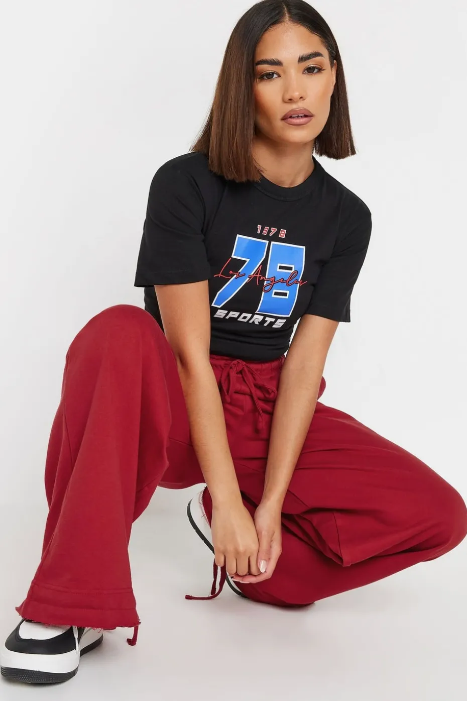 Pixiegirl Petite Red Wide Leg Hem Detail Jogger