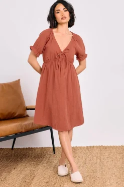 Pixiegirl Petite Rust Orange Tie Front Mini Dress