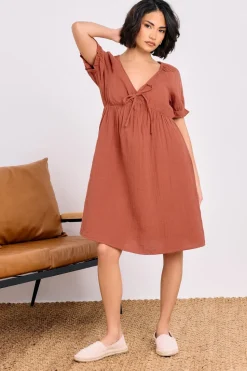 Pixiegirl Petite Rust Orange Tie Front Mini Dress
