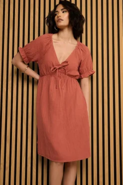 Pixiegirl Petite Rust Orange Tie Front Mini Dress