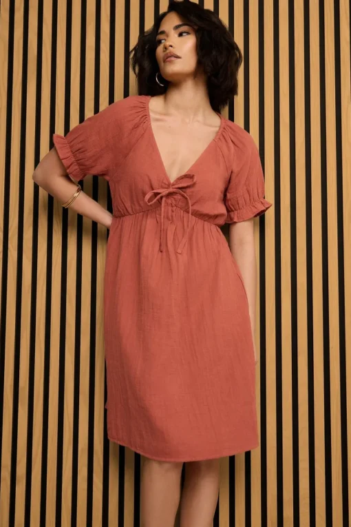 Pixiegirl Petite Rust Orange Tie Front Mini Dress
