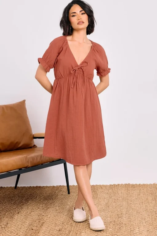 Pixiegirl Petite Rust Orange Tie Front Mini Dress