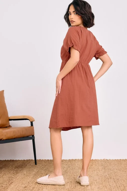 Pixiegirl Petite Rust Orange Tie Front Mini Dress