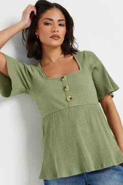 Pixiegirl Petite Sage Green Ribbed Smock Top