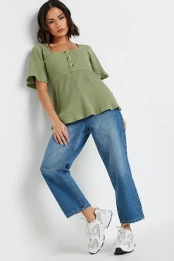 Pixiegirl Petite Sage Green Ribbed Smock Top