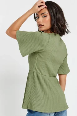 Pixiegirl Petite Sage Green Ribbed Smock Top