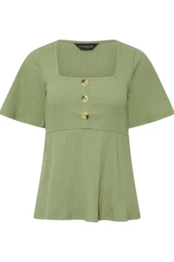 Pixiegirl Petite Sage Green Ribbed Smock Top