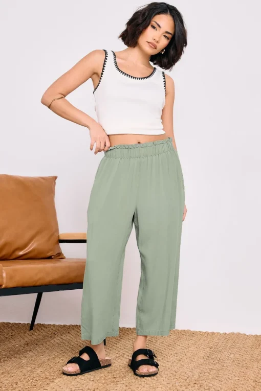 Pixiegirl Petite Sage Green Acid Wash Cropped Trousers