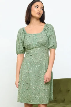 Pixiegirl Petite Sage Green Ditsy Floral Print Mini Dress