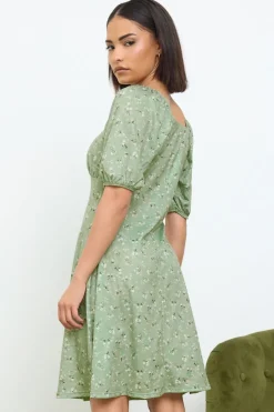 Pixiegirl Petite Sage Green Ditsy Floral Print Mini Dress