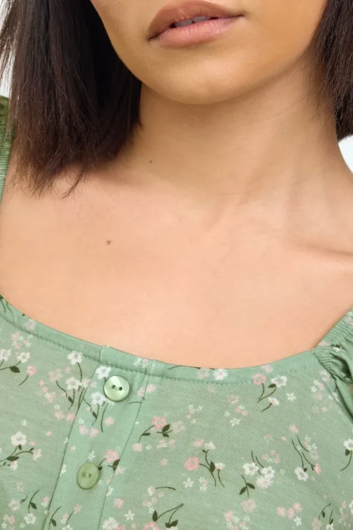Pixiegirl Petite Sage Green Ditsy Floral Print Mini Dress