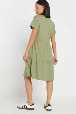 Pixiegirl Petite Sage Green Tiered Smock Dress