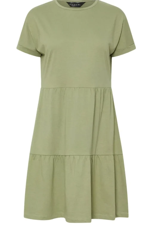 Pixiegirl Petite Sage Green Tiered Smock Dress