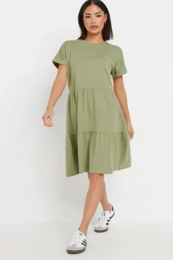 Pixiegirl Petite Sage Green Tiered Smock Dress