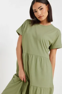 Pixiegirl Petite Sage Green Tiered Smock Dress