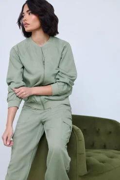 Pixiegirl Petite Sage Green Linen Bomber Jacket