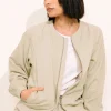 Pixiegirl Petite Stone Brown Linen Bomber Jacket