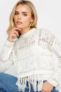 Pixiegirl Petite White Crochet Tassel Jumper
