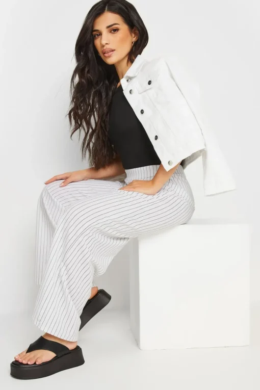 Pixiegirl Petite White Pinstripe Wide Leg Trousers