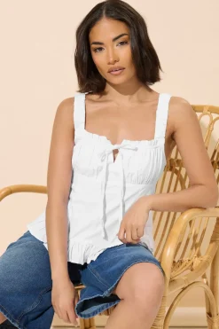 Pixiegirl Petite White Ruched Bust Tie Front Top