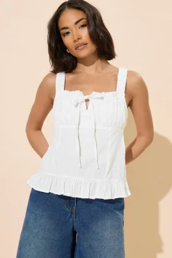 Pixiegirl Petite White Ruched Bust Tie Front Top