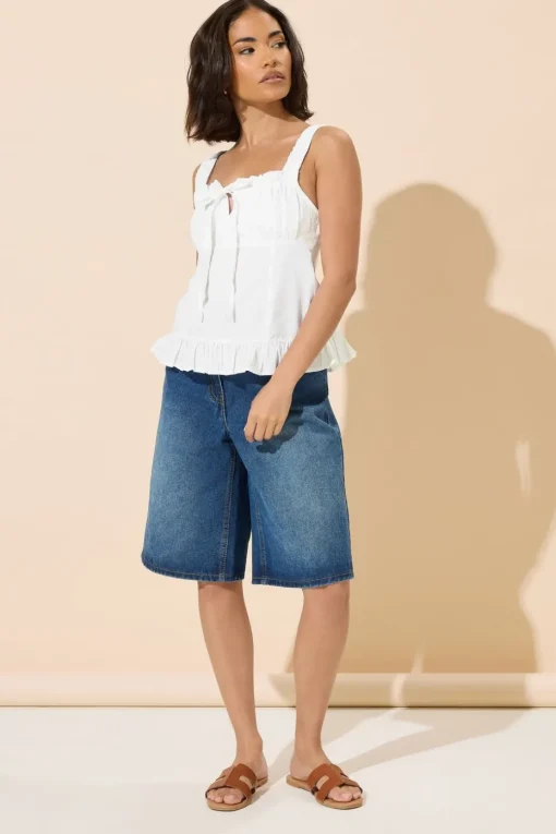 Pixiegirl Petite White Ruched Bust Tie Front Top