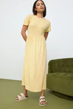 Pixiegirl Petite Yellow Ditsy Floral Print Midi Smock Dress