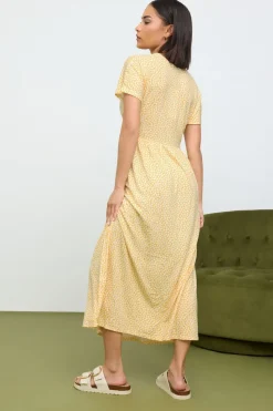 Pixiegirl Petite Yellow Ditsy Floral Print Midi Smock Dress