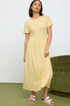 Pixiegirl Petite Yellow Ditsy Floral Print Midi Smock Dress