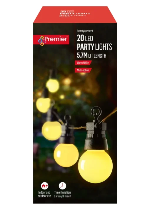 Premier Decorations 20 LED Warm White Battery Operated Party Lights (5.7m)
