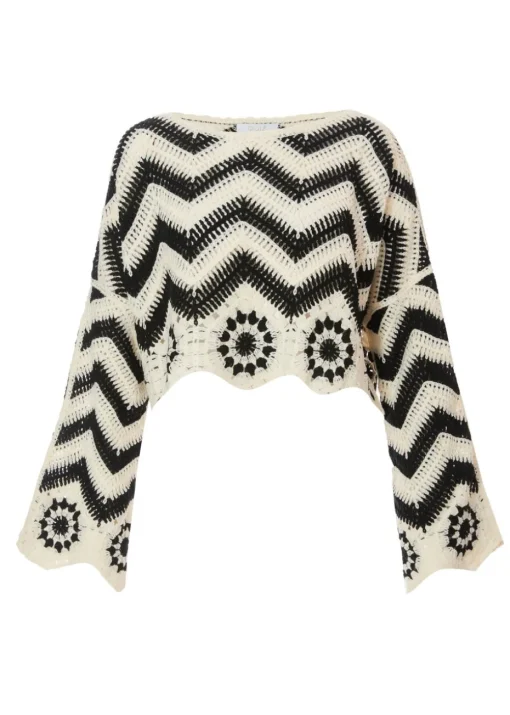 Quiz Black Crochet Scalloped Top