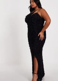 Quiz Black Curve One Shoulder Floral Maxi Dress