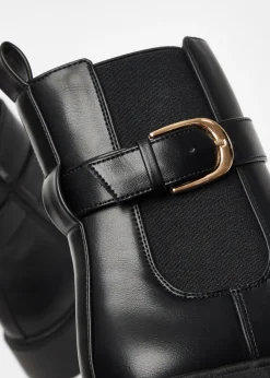 Quiz Black Faux Leather Chunky Buckle Boots