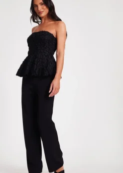 Quiz Black Floral Textured Peplum Top