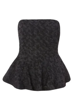 Quiz Black Floral Textured Peplum Top