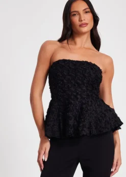 Quiz Black Floral Textured Peplum Top