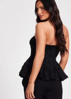 Quiz Black Floral Textured Peplum Top